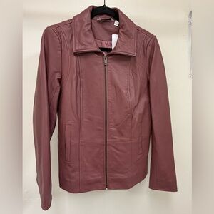 Denim & Co. Lamb Leather Zip Front Seamed Jacket With Pockets Rose Brown Small